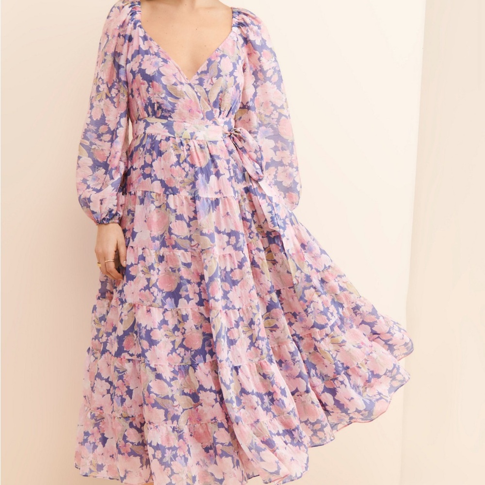 Astr Floral Maxi Wrap Dress in Lavender and Pink